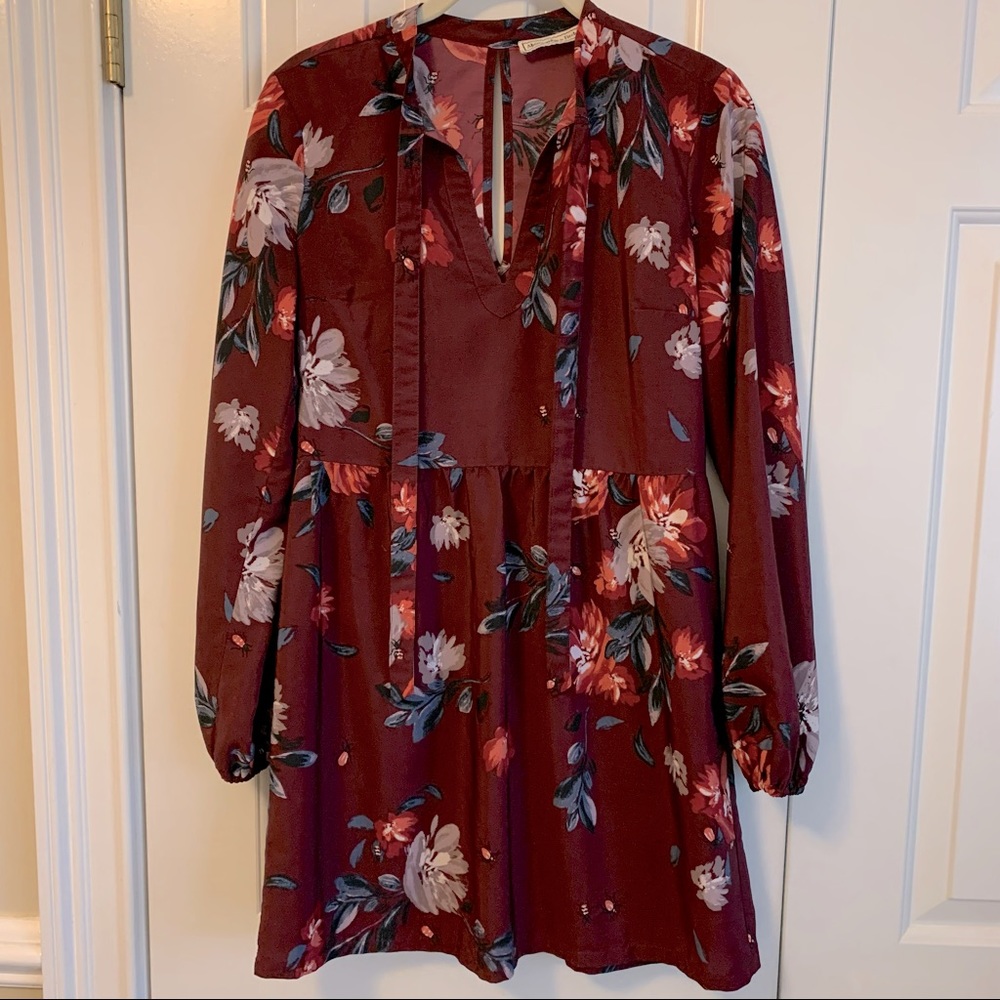 🔥SALE🔥Abercrombie & Fitch burgundy maroon multi-colored print Dress XS ❤️❤️❤️